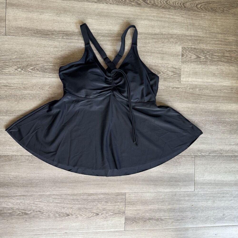 NWT Blooming Jelly Size XL Tankini Swim Top Black Cross Adjustable Straps